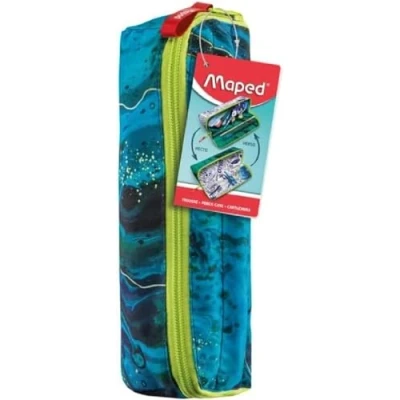 Abbildung von Maped Federmäppchen XXL BASIC mit Öffnung: einfaches Finden und Herausnehmen der Stifte resistenter Polyester bemalbar Bunt Filzstiften großer Reißverschluss blau