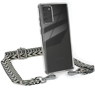 Abbildung von EAZY CASE Handykette Verstellbarer Trageriemen kompatibel mit Samsung Galaxy Note 20 / 5G, Handykordel Schutzhülle durchsichtig, Riemen für Handyketten, Grün/Schwarz Metall Silber