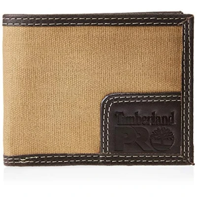 Abbildung von Timberland PRO Herren Segeltuch, Leder, RFID, mit Ausweisfenster auf der Rückseite Geldbörse, Khaki, Einheitsgröße