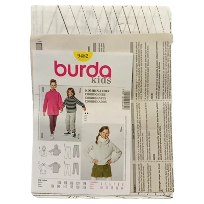 Abbildung von Burda 9482 Schnittmuster Kapuzenshirt Shirtkleid Jogginghose Leggings (kids, Gr. 104 164) Level 2 leicht