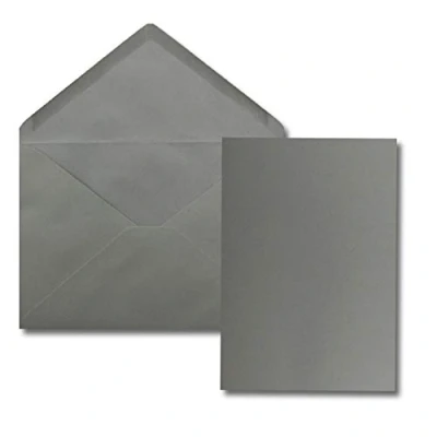 Abbildung von 25 Stück Karte mit Umschlag Set Einzel Karten Din A5 14,8 x 21 cm graphit Brief Umschlägen C5 15,4 22 Nassklebung