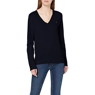 Abbildung von Tommy Hilfiger Heritage V NECK Strickpullover, Damen, Größe: XS, Midnight