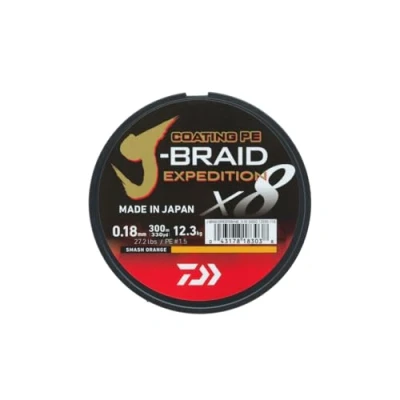 Abbildung von Daiwa J Braid Expedition X8E Geflochten Schnur Smash Orange 0.22mm/19.5kg (150m) Geflochtene