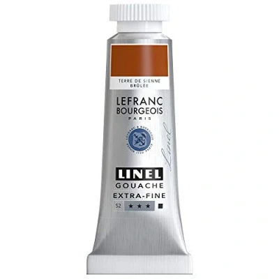 Abbildung von Lefranc &amp; Bourgeois 301216 Linel Gouache extrafeine und geschmeidige Wasserfarben mit maximaler Farbintensität, Leuchtkraft für streifenfreien Auftrag, 14ml Tube Siena Gebrannt