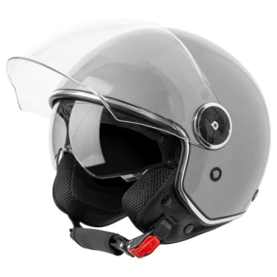 Abbildung von VINZ Tobia Jethelm mit Doppelvisier Roller Helm Fashionhelm In Gr. XS XXL Jet Sonnenblende ECE 22.06 Zertifiziert Motorradhelm Visier Grau