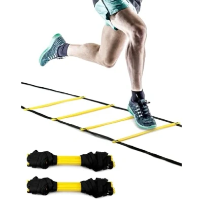 Abbildung von QWORK® 2er Set Koordinationsleiter mit Tragetasche 6M 12 Sprossen Trainingsleiter Fussball Trainingszubehör
