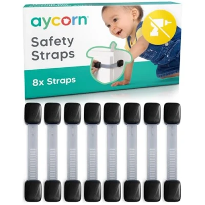Abbildung von Aycorn Kindersicherung Schrank, Schubladen, Toilette 8 Pack Sicherheitsgurte Schrankschloss &amp; Türsicherung ohne Bohren und Schrauben Baby Zubehör, extra robust