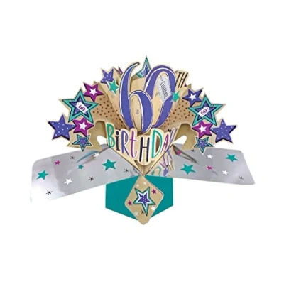 Abbildung von Happy 60th Birthday Pop up Grußkarte Original Second Nature 3D Karten