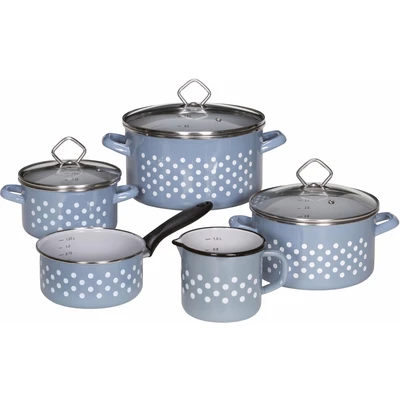 Abbildung von Krüger Topf Set &quot;Dresden&quot;, Emaille, (Set, 9 tlg., je 1 Fleischtopf 16/20/24 cm, Stieltopf 16 1x Milchtopf 12 cm), Induktion