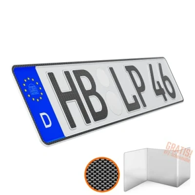 Abbildung von L &amp; P Car Design KFZ Kennzeichen 1 Stück 46cm x 11cm in Carbon Optik Nummernschild 460mm 110mm Wunschkennzeichen DIN Autokennzeichen Fahrradträger Anhänger LKW Wunschprägung amtliches Autoschild