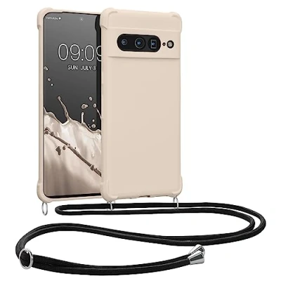 Abbildung von kwmobile Necklace Case kompatibel mit Google Pixel 7 Pro Hülle Cover Kordel zum Umhängen Silikon Schutzhülle Creme