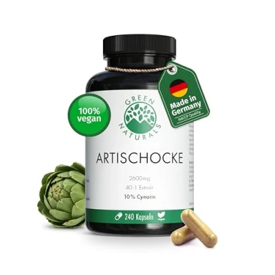 Abbildung von Artischocken Kapseln WICHTIG: 40:1 Extrakt (=104.000mg Artischocke) mit 260mg Cynarin Apothekenqualität 240 (2 Monate) Green Naturals®
