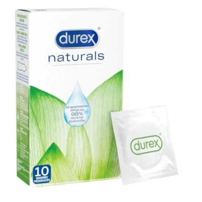Abbildung von Durex Naturals Kondome aus natürlichen Inhaltsstoffen, Naturkautschuklatex mit wasserbasierter Gleitgelbeschichtung 10 Stück