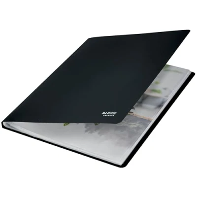 Abbildung von Leitz A4 Sichtbuch, Inkl. 20 eingebundener Klarsichthüllen für 40 Blatt, 100% recyclebar, Umweltfreundlich, CO2 kompensiert, Recycle Serie, Schwarz, 46760095