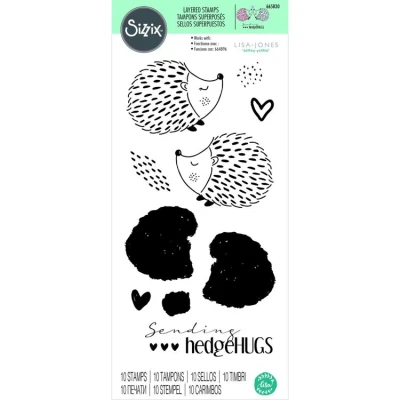 Abbildung von Sizzix mehrlagiges, durchsichtiges Stempelset, 10 Stück, von Lisa Jones 665830 Kapitel 4 2022 Stamps, Hedgehugs, One Size