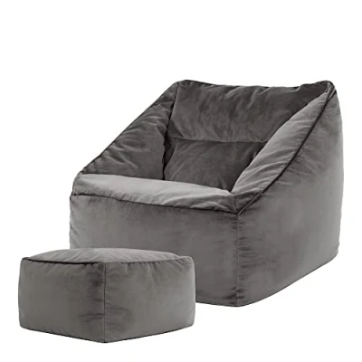 Abbildung von icon Sitzsack Riesen Sessel aus Plüschsamt „Natalia“ mit Sitzpouf