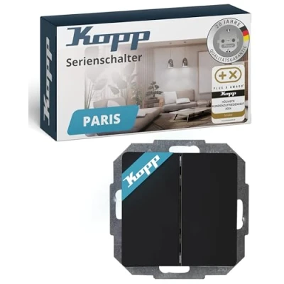 Abbildung von Kopp Paris Serienschalter, IP 20, schwarz, matte Oberfläche, 250V , 650550089