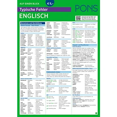 Abbildung von PONS Typische Fehler Auf einen Blick Englisch So vermeiden Sie die häufigsten sprachlichen Fettnäpfchen!: kompakte Übersicht, effizient (PONS Blick)