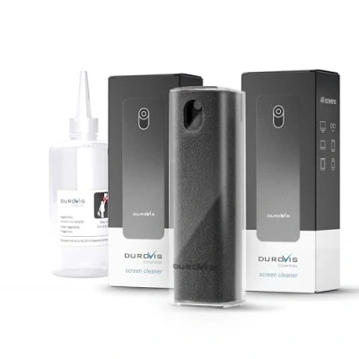 Abbildung von Display Reiniger Durovis Essentials, Screen Cleaner, Bildschirmreiniger mit Mikrofasertuch inklusive 80ml Glasreiniger ohne Alkohol für Auto/Smartphone/Laptop/Tablet (grau, 3er Set)