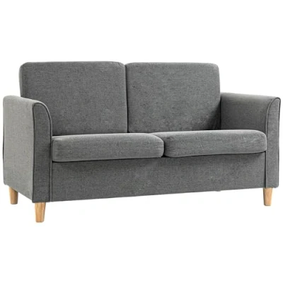 Abbildung von HOMCOM 2 Sitzer Polstersessel, Sofa Zweisitzer Couch Doppelsofamit Kissen Leinen Hellgrau