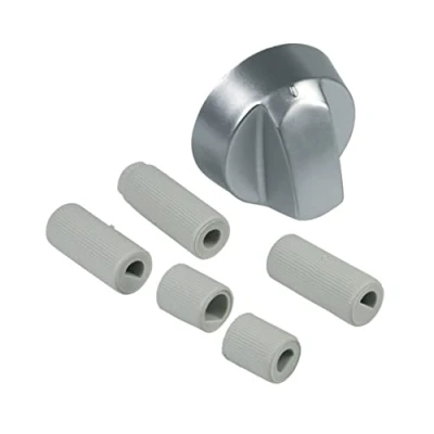 Abbildung von Europart 10029978 UNIVERSAL Knebel Knauf Drehgriff Drehknopf Griff Kochstellenknopf Knopf Silber 43mm mit Adaptern für Kochfeld Herd Backofen alle Marken