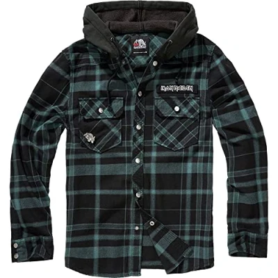 Abbildung von Brandit Herren Iron Maiden Checkshirt Sweathood Eddy Übergangsjacke, Black Green, XXL
