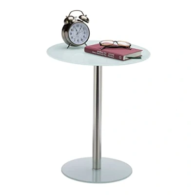 Abbildung von Relaxdays, Weiß Runder Beistelltisch aus Glas und Edelstahl, dekorativer Loungetisch, HxBxT: 53 x 43 cm, Standard