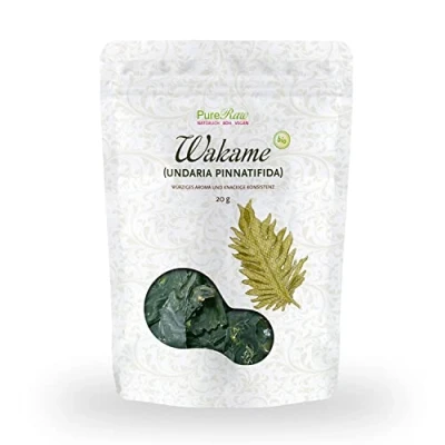 Abbildung von Wakame Algen Blätter Bio Getrocknet (Roh Vegan) Meeresgemüse für Salat, Dashi Brühe, Miso Suppe, Sushi, Algensalat Undaria Pinnatifida Braunalgen Organic Raw Wild Seaweed PureRaw 20g