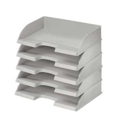 Abbildung von Leitz Briefkorb Querformat A4, 5er Pack, Briefablage in Premium Qualität, Stapelbare Ablagefächer als Schreibtisch Organizer, Kombinierbar mit Plus Serie, Grau, 52180085