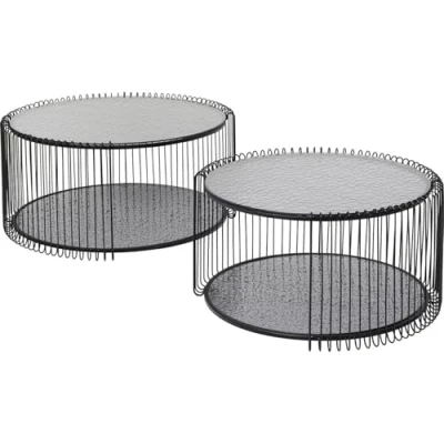 Abbildung von Kare Design Couchtisch Wire Double Bubble 2er Set, Schwarz, 63cm Durchmesser, Sicherheitsglas, Wohnzimmertisch, Stahlgestell, Tischplatte aus Glas, Wohnzimmer, Rund, 34x70x70 cm (H/B/T)