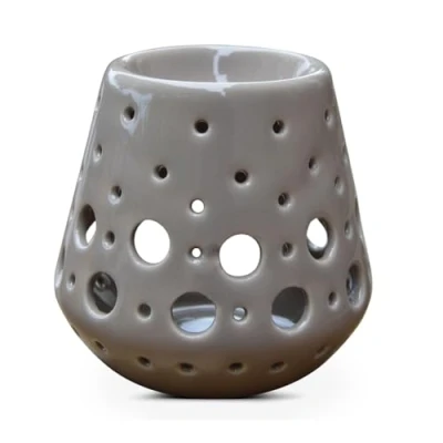 Abbildung von Parfumbrenner Fondant Duftwachs Diffusor für Öl und Duft Kerzenhalter Windlicht Aromatherapie aus Keramik mit Lichtprojektion H 9 cm Loob Grau Zen&#039;Arôme
