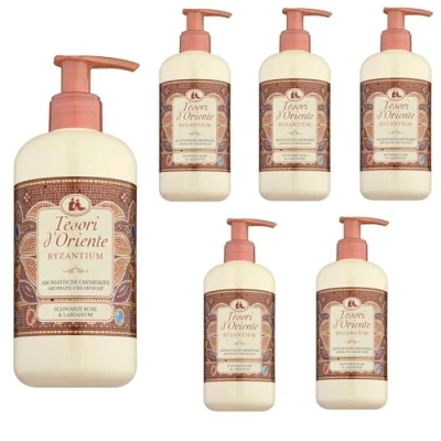 Abbildung von Tesori d&#039;Oriente Cremeseife &#039;Byzantium&#039; 6x300 ml Flüssigseife Handseife aromatische schwarze Rose und Labdanum, Wellness Rituale für Körper &amp; Sinne