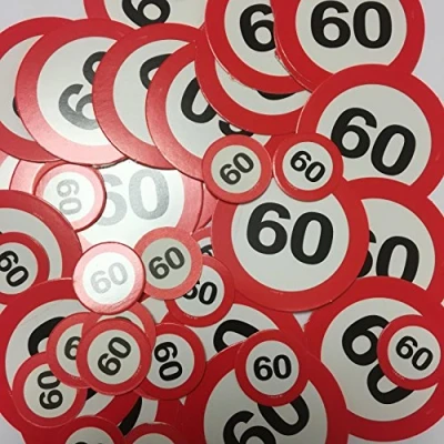 Abbildung von Folat XXL Konfetti * Zahl 60 als Verkehrsschild mit 48 großen Teilen für eine Mottoparty oder Geburtstag // Party Deko Großkonfetti