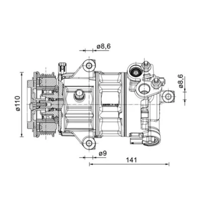 Abbildung von MAHLE ORIGINAL ACP 1491 000P Kompressor 6HVS14ec PAG 46 YF R 1234yf, 134a FORD: Focus Mk4 Turnier, FIESTA 7