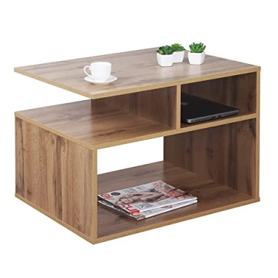 Abbildung von RICOO Couchtisch mit Stauraum 69 x 50 cm, Holz, Wohnzimmertisch für Couch Eiche Wotan WM095 EW, Tisch Wohnzimmer Tisch, Sofatisch, Coffee Table, klein,