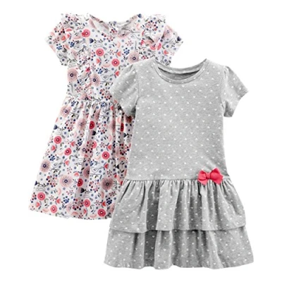 Abbildung von Simple Joys by Carter&#039;s Baby Mädchen Short Sleeve and Sleeveless Dress Sets, Pack of 2 Lässiges Kleid, Grau Herzen/Weiß Floral, Jahre (2er Pack)