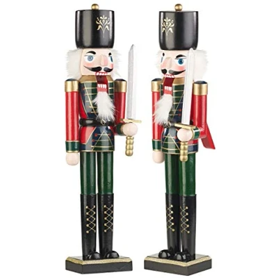 Abbildung von infactory Holz Nussknacker Figuren: 2er Set Handbemalte Deko aus Holz, 48,5 cm (Nussknacker als Weihnachtsdeko, Nussbrecher, Weihnachten)