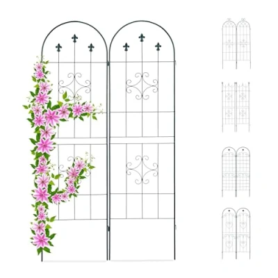 Abbildung von Relaxdays Rankgitter 2er Set, Metall, 180 x 50 cm, Vintage Rankhilfe Garten, Rundbogen &amp; Spitze, zum Stecken, dunkelgrün, Design D