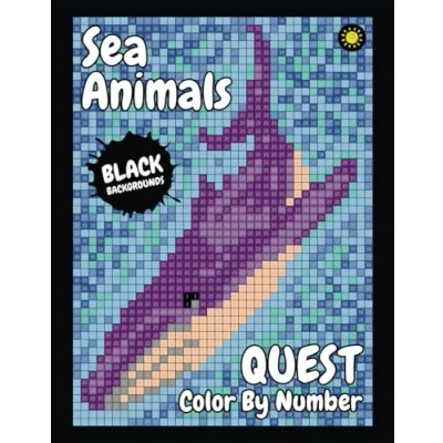 Abbildung von Sea Animals quest color By Number (BLACK backgrounds): activity coloring book for adults relaxation and stress relief