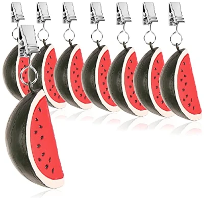 Abbildung von com four® 8X Tischdeckenbeschwerer wetterbeständige Tischtuchgewichte mit Klammer Tischtuchklammer in Melone Design ca. 40 g (8 Stück 40g)