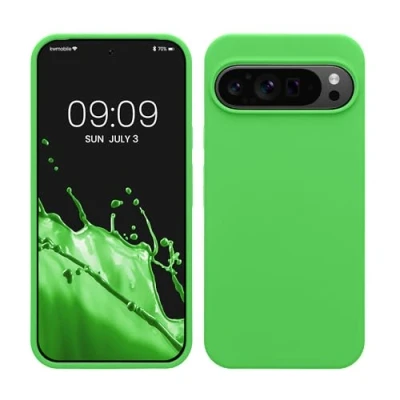 Abbildung von kwmobile Hülle kompatibel mit Google Pixel 9 Pro XL Silikon Handy Case Handyhülle weiche Oberfläche kabelloses Laden Limettengrün