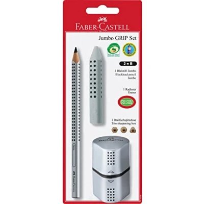 Abbildung von Faber Castell Bleistift Jumbo GRIP Set silber BK