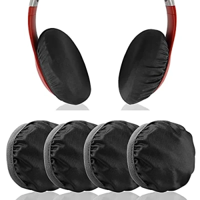 Abbildung von Geekria 2 Paar Flex Stoff Kopfhörer Ohrabdeckungen, waschbar und dehnbar, Sanitär Ohrmuschel Protektoren für Over Ear Headset Ohrpolster, Schweißabdeckung Fitnessstudio, Gaming (M/Schwarz Rot)