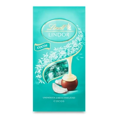 Abbildung von Lindt Schokolade LINDOR Kugeln Cocos 136g Beutel ca. 10 Vollmilchschokolade mit zartschmelzender Kokos Füllung Pralinen Geschenk Schokoladen