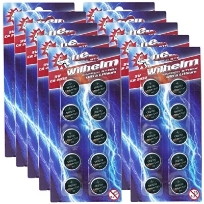 Abbildung von 100 x CR2032 Wilhelm Blisterpack Knopfzelle Batterie Lithium 3V CR 2032