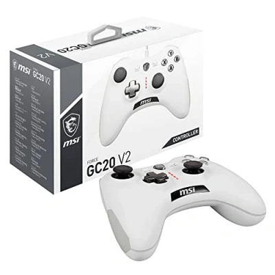 Abbildung von MSI FORCE GC20 V2 WHITE Kabelgebundener PC Gamepad Controller austauschbare D Pad Abdeckungen, zwei Vibrationsmotoren, USB 2.0 weiß, kabelgebunden