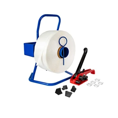 Abbildung von Kortpack Umreifungsset 19 mm Komplettset mit Rolle, Spanner, 250 Metallklammern und 600 m Polyesterband Perfekt für Verpackung Transport