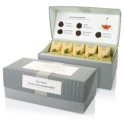 Abbildung von Tea Forte Classic Black Presentation Box Sampler Gift Set, 20 Assorted Variety Handcrafted Pyramid Infuser Bags