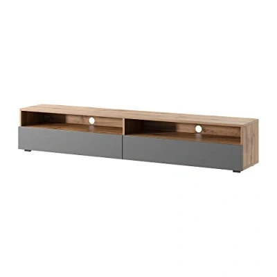 Abbildung von Selsey REDNAW TV Schrank/modernes Board für Wohnzimmer, stehend/hängend, 180 cm breit (Wotan Eiche Matt/Grau Hochglanz ohne LED)