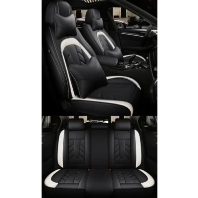 Abbildung von Congxy Autositzbezüge Komplett Set Universal in Premium Design Schonbezüge für die Vordersitze &amp; Rückbank Auto Sitzbezüge Airbag Geeignet Wasserdicht Sitzbezug, Schwarz Weiß Luxus